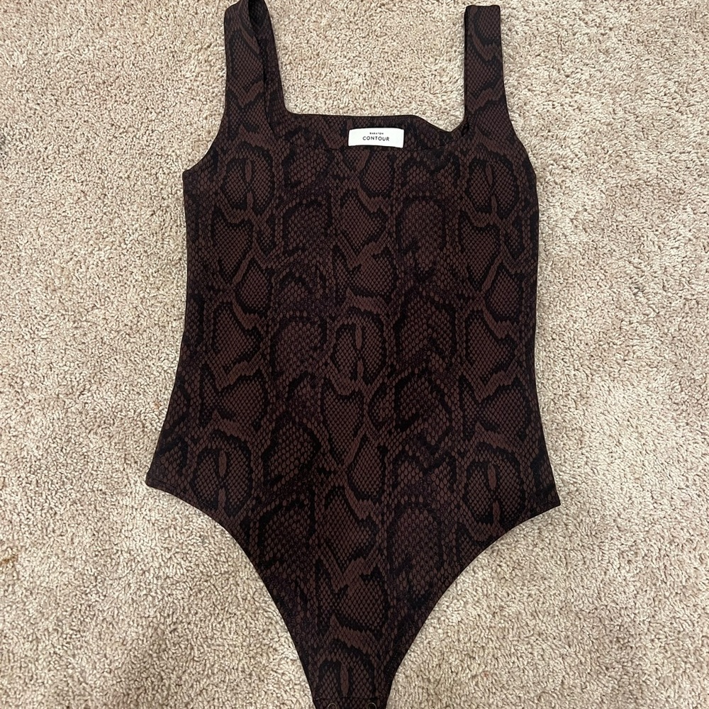 Aritzia Brown Snake Print Bodysuit with Square Neckline